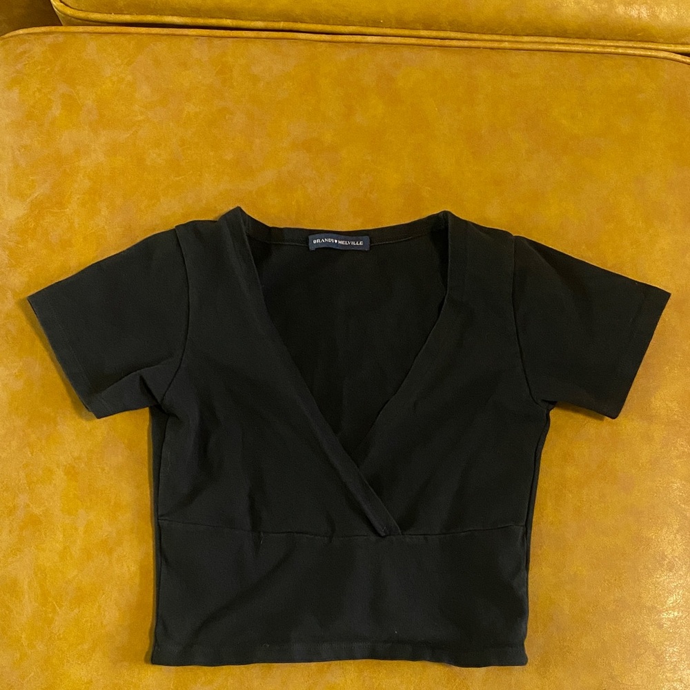 Brandy Melville Black V-Neck Crop Top